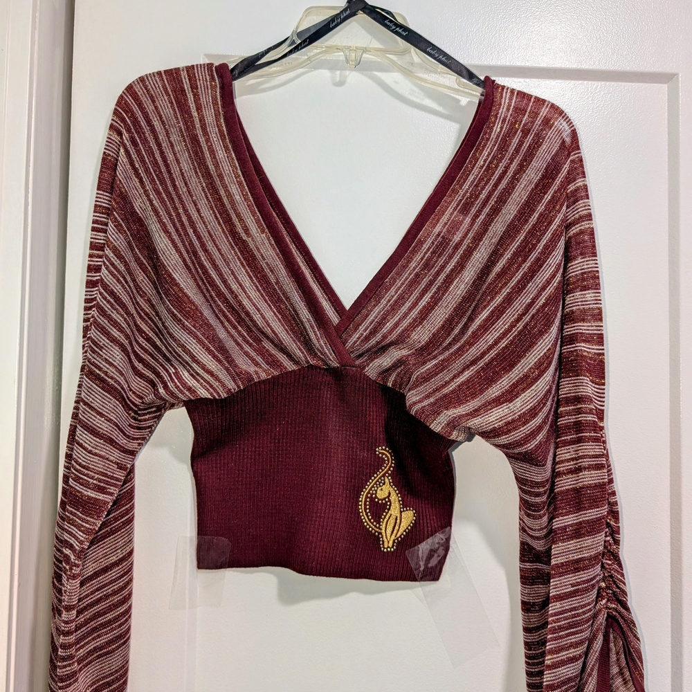 Baby Phat Maroon Gold, and White Striped V-Neck Top